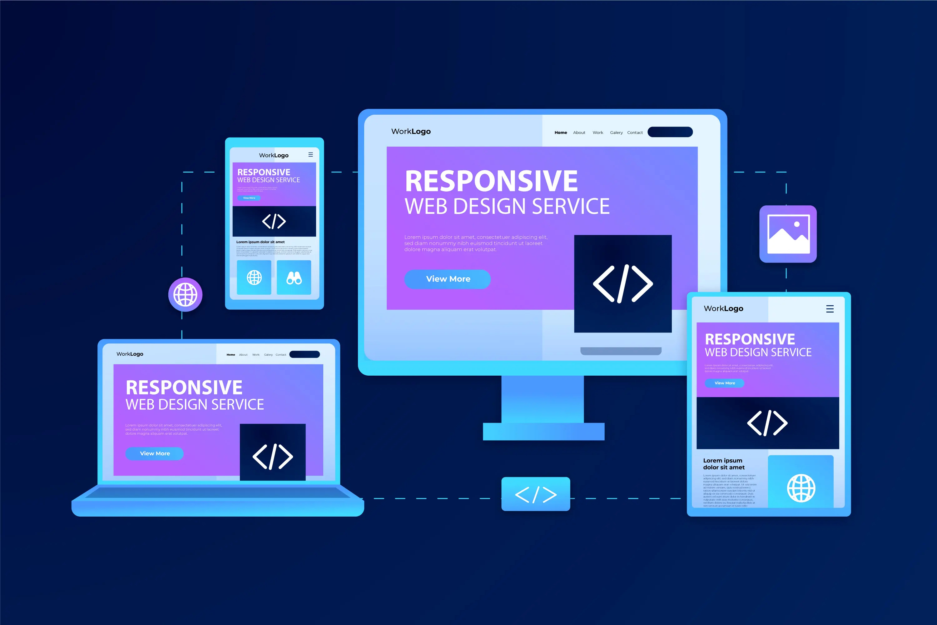 Modern web development workspace with responsive design showcase